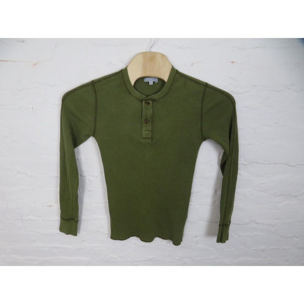 Wallace & Barnes Shirt Mens XS Green Waffle Knit Thermal Henley Long Sleeve